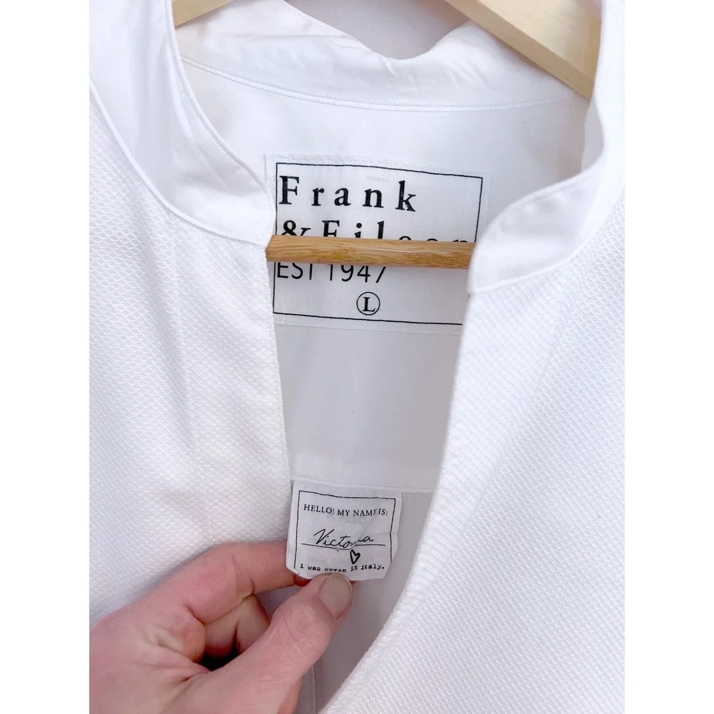Frank & Eileen Victoria White Collarless Tuxedo Shirt Bib Cotton Womens Large - Picture 7 of 13
